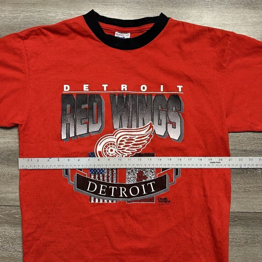 Vintage 90s Detroit Red Wings T Shirt L Mens Single Stitch Chalk Line Red - Picture 7 of 8